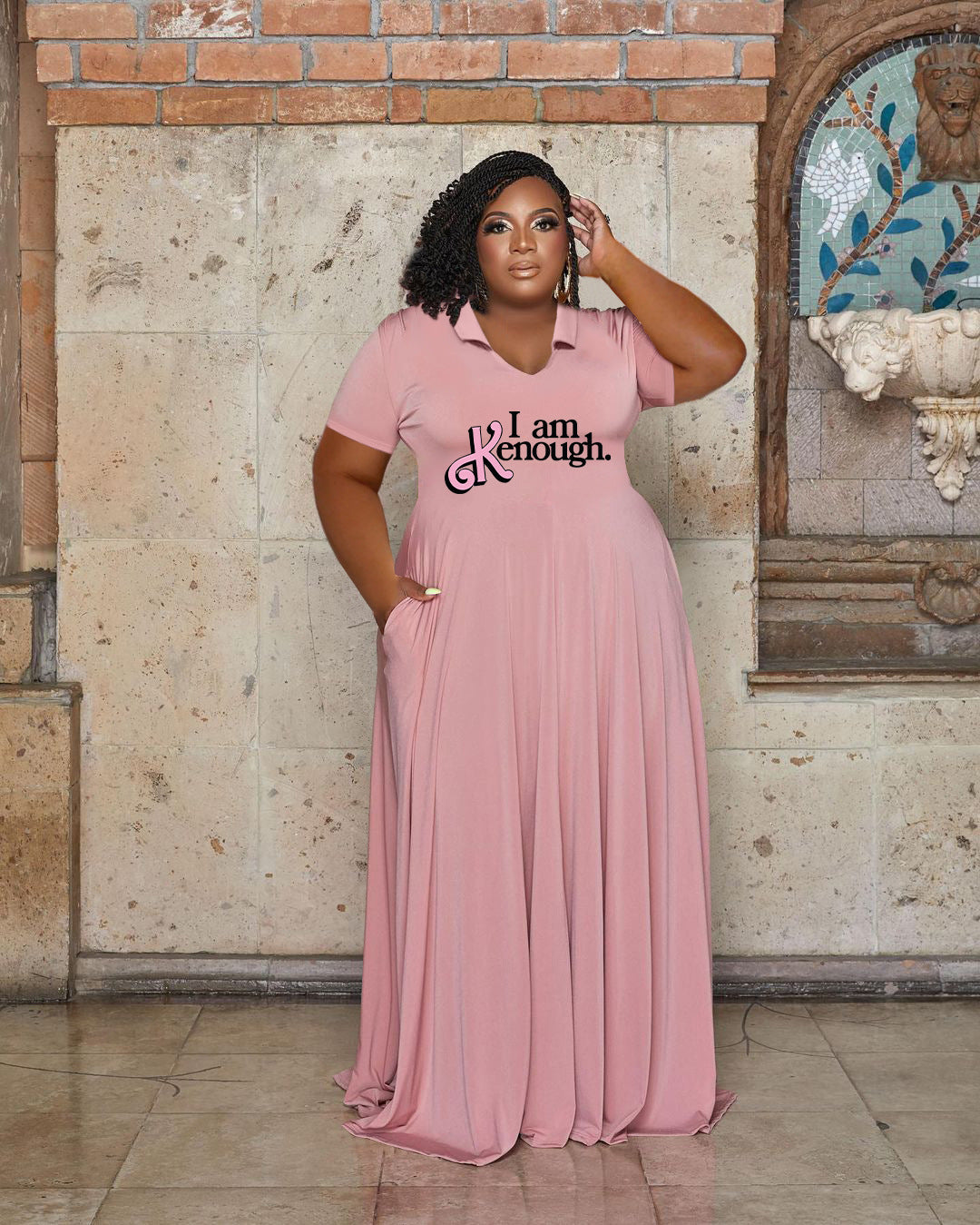 Casual Fashion Turndown Collar Solid Color Women's Plus Size Dress 4