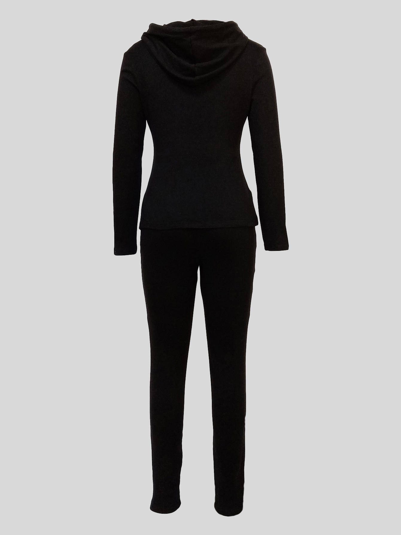 Women Casual Sports Long Sleeve Hooded Top and Pants Solid Two-Piece Set 6