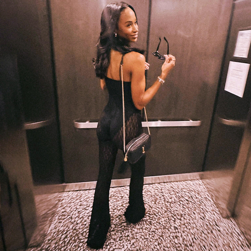 Women Sexy Lace Strapless Suspender Backless Mesh Jumpsuit 19