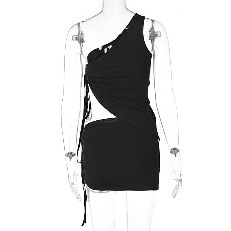 Women summer one-shoulder vest and wrinkled Mini Skirt two-piece set 15