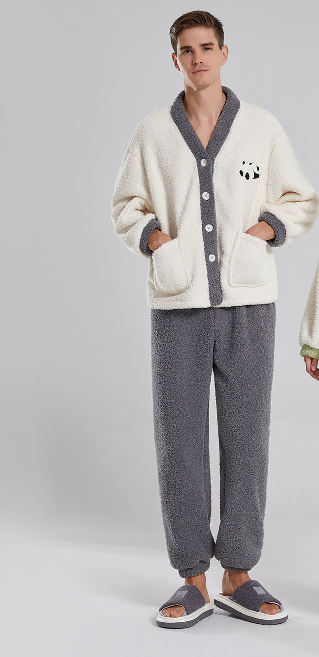Couple Pajamas Women's Winter Velvet Home Clothes Half Velvet Cartoon Panda Couple SET 3
