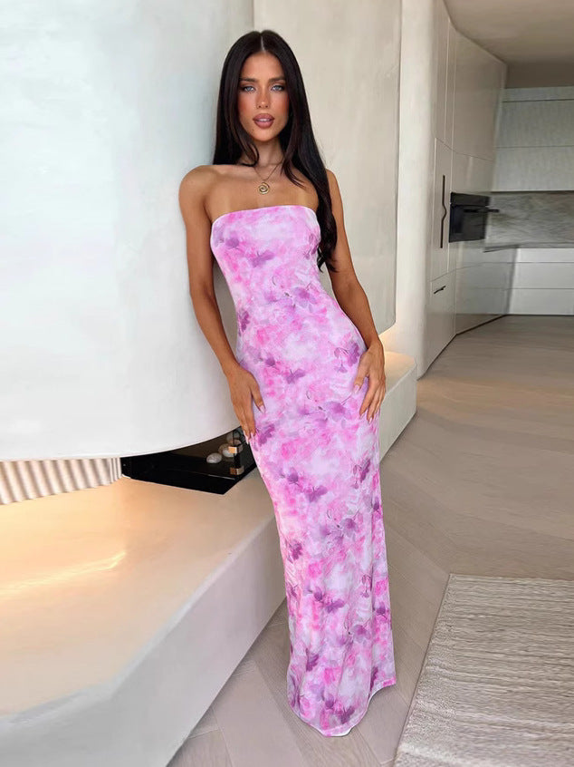 Women's Summer Strapless Printed Bodycon Long Dress 7
