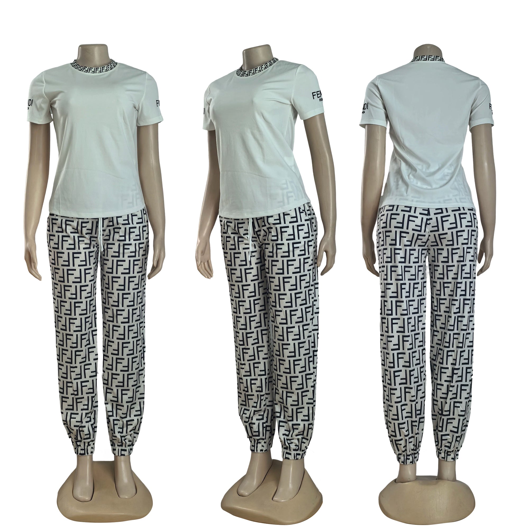 Summer/Autumn Short-Sleeve Trendy Print Casual STwo-Piece Pants Set 4