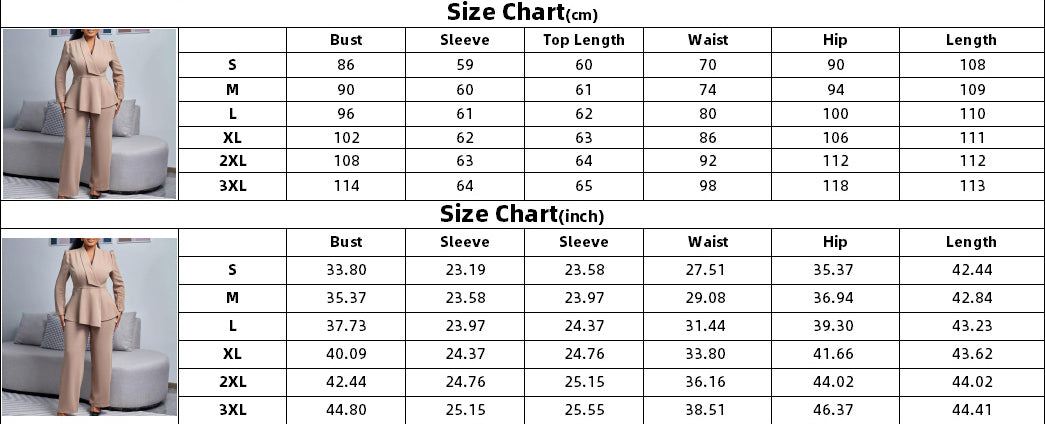 Women Elegant Ruffle Top Wide Leg Pants Two-Piece Set 10