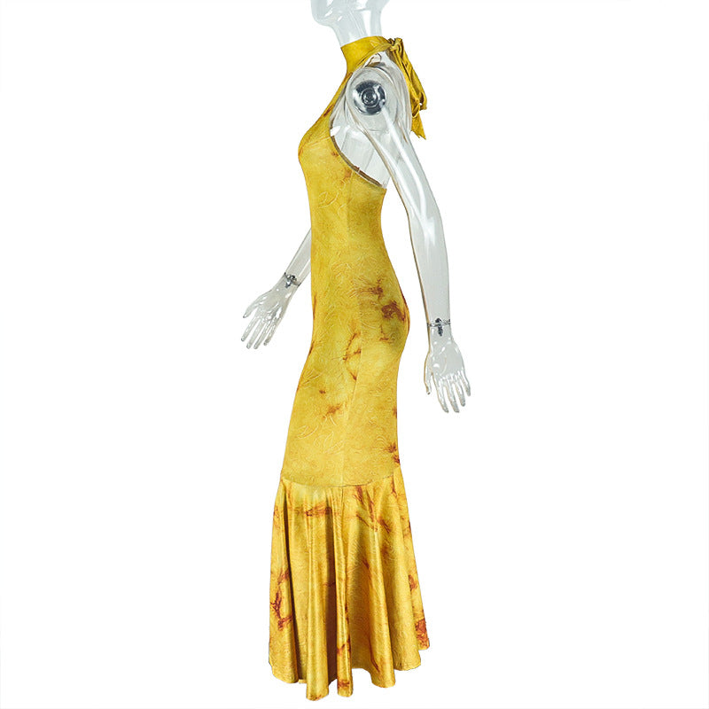 Women Elegant Sexy Backless High Neck Bodycon Fishtail Dress 6