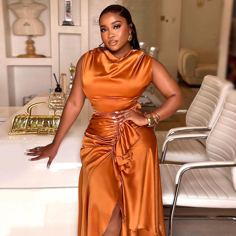 Women's Summer Chic Sleeveless Slim Fit Ruffled Maxi Irregular Dress