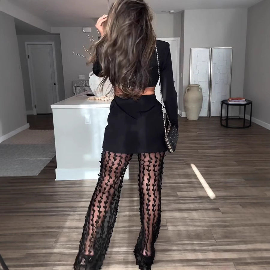 Women autumn and winter Open Waist long sleeve suit and Pants two-piece set 9