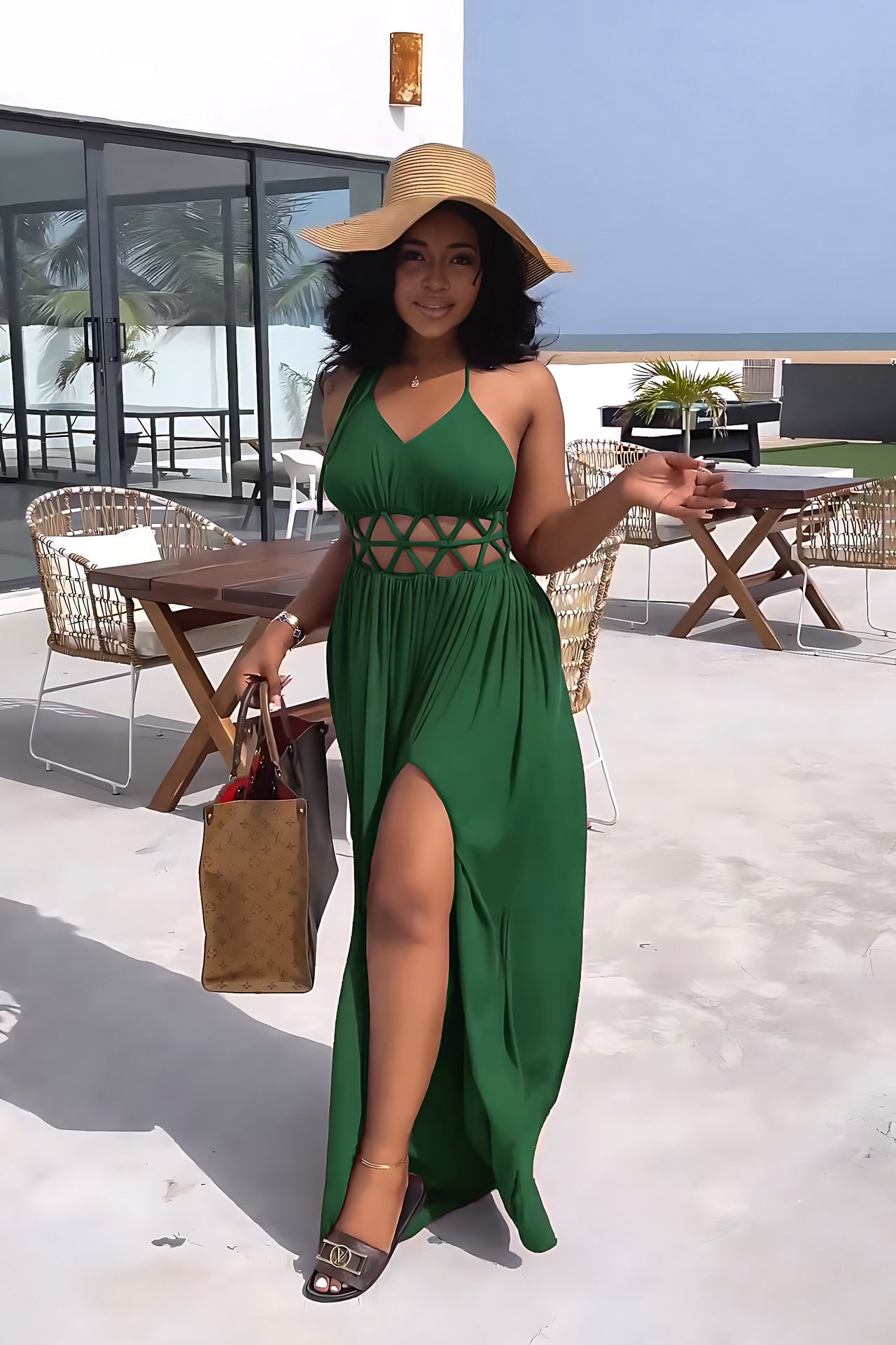 Women Sexy Cutout Backless Tie Casual Slit Dress 3