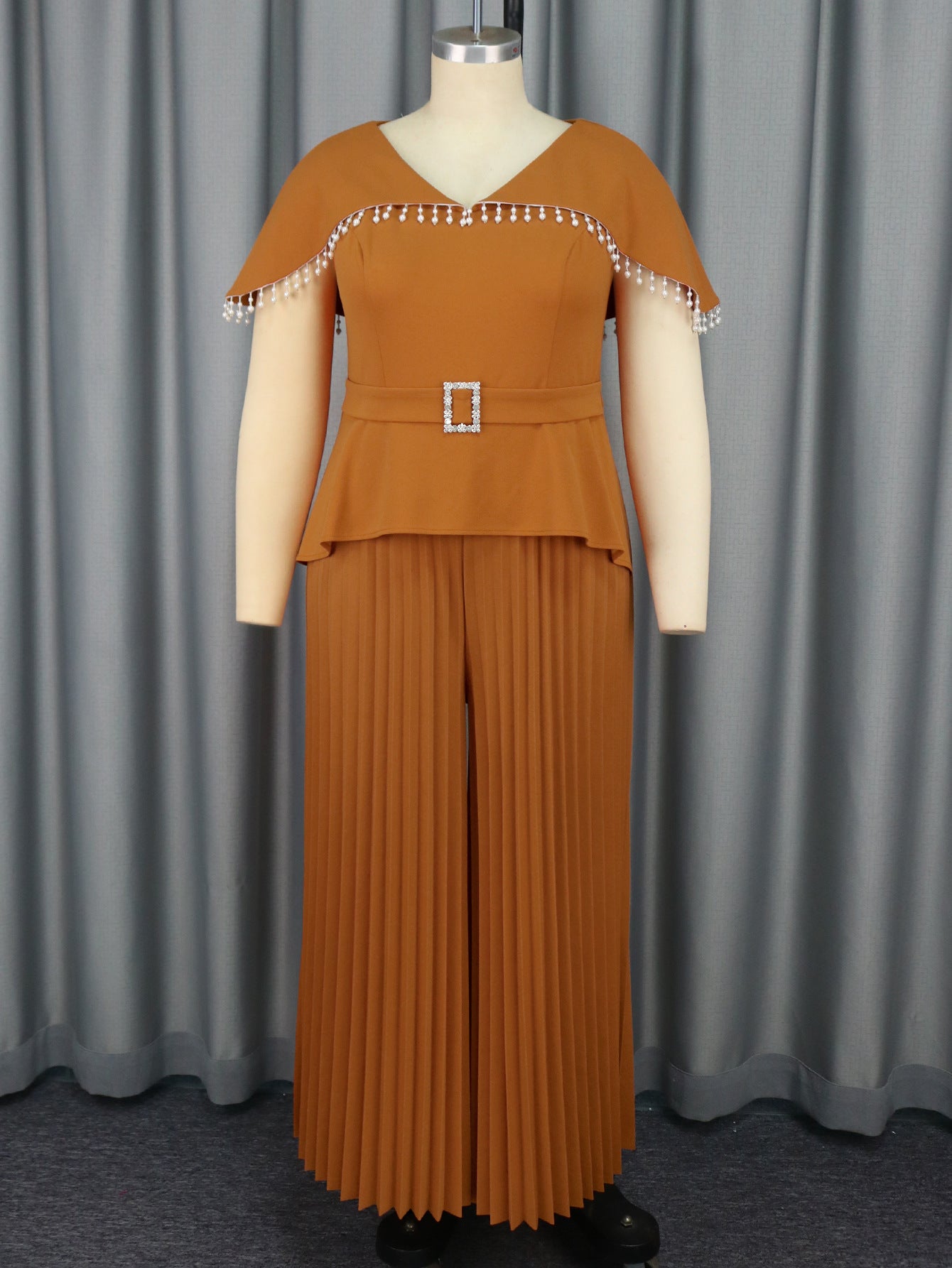 Women Cape Sleeve Elegant Party Pleated Skirt Jumpsuit 4