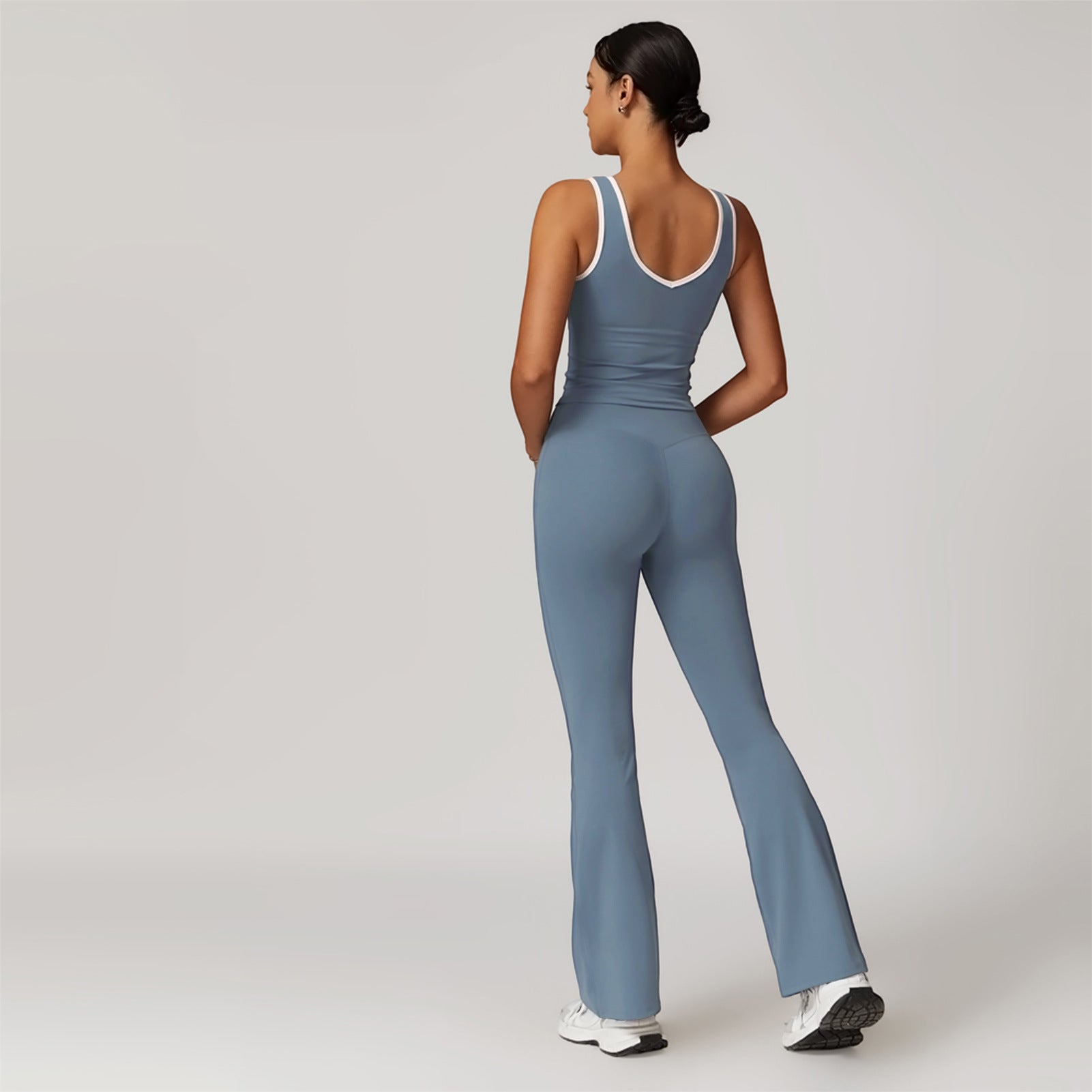 Women Yoga Contrast Color Cross Bell Bottom Pants Two-piece Set 17