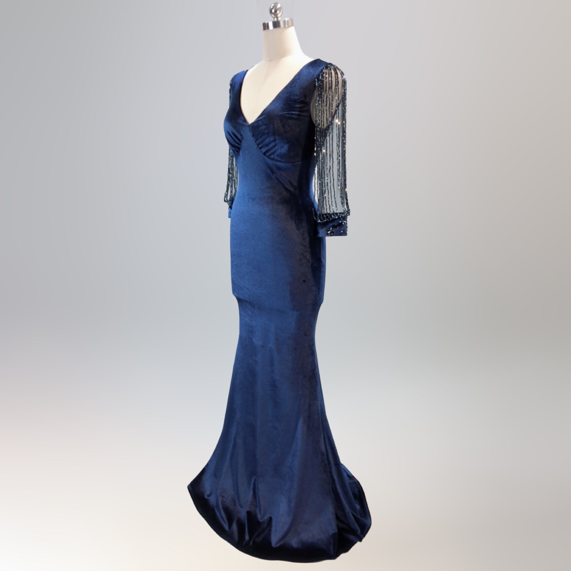 sexy velvet crystal diamond chain bride clothing winter long-sleeved mermaid long evening dress 20