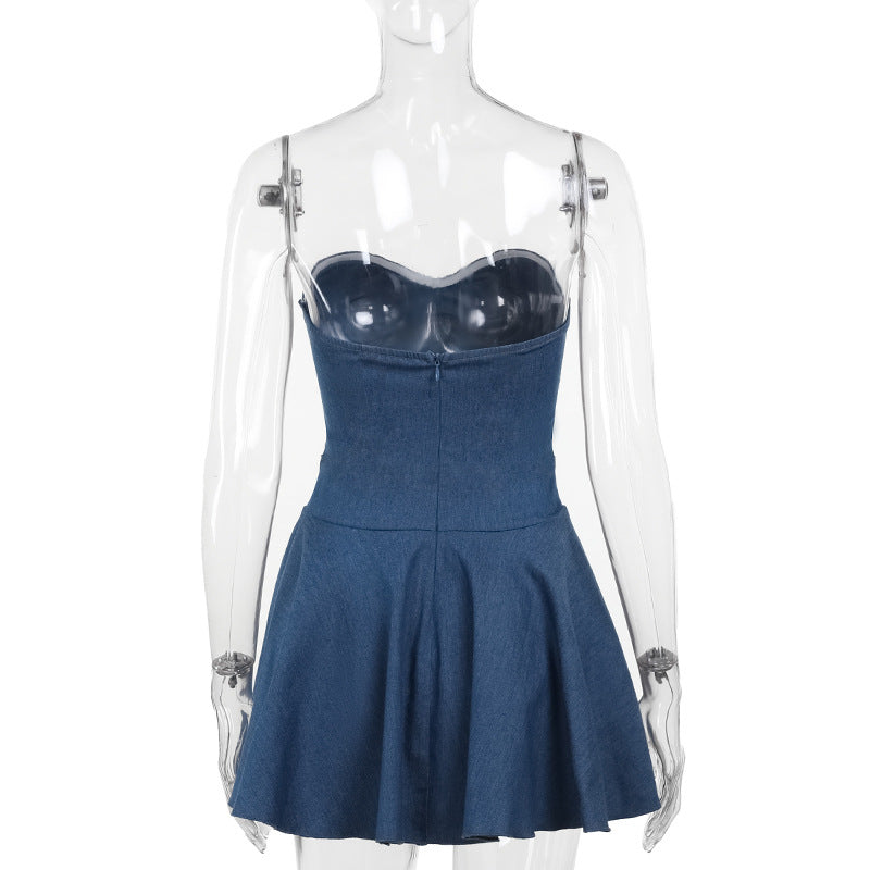 Women Sexy off shoulder mini Denim dress 8