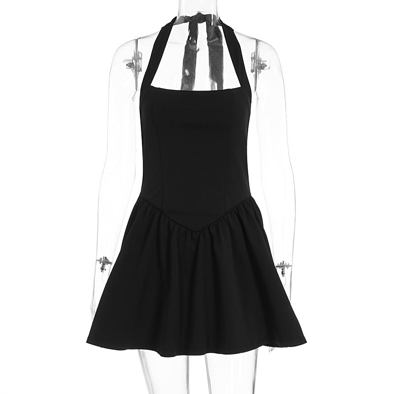 Summer Women's Fashion Chic Elegant Halter Neck Slim Waist A-line Dress 4