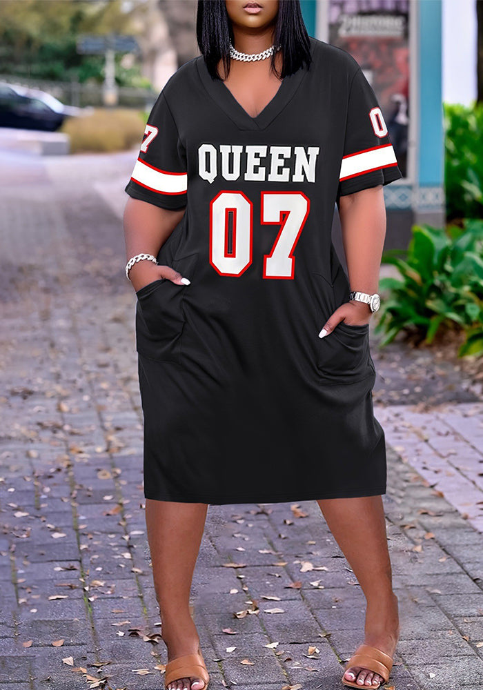 Women Summer Letter Print V-Neck Dress