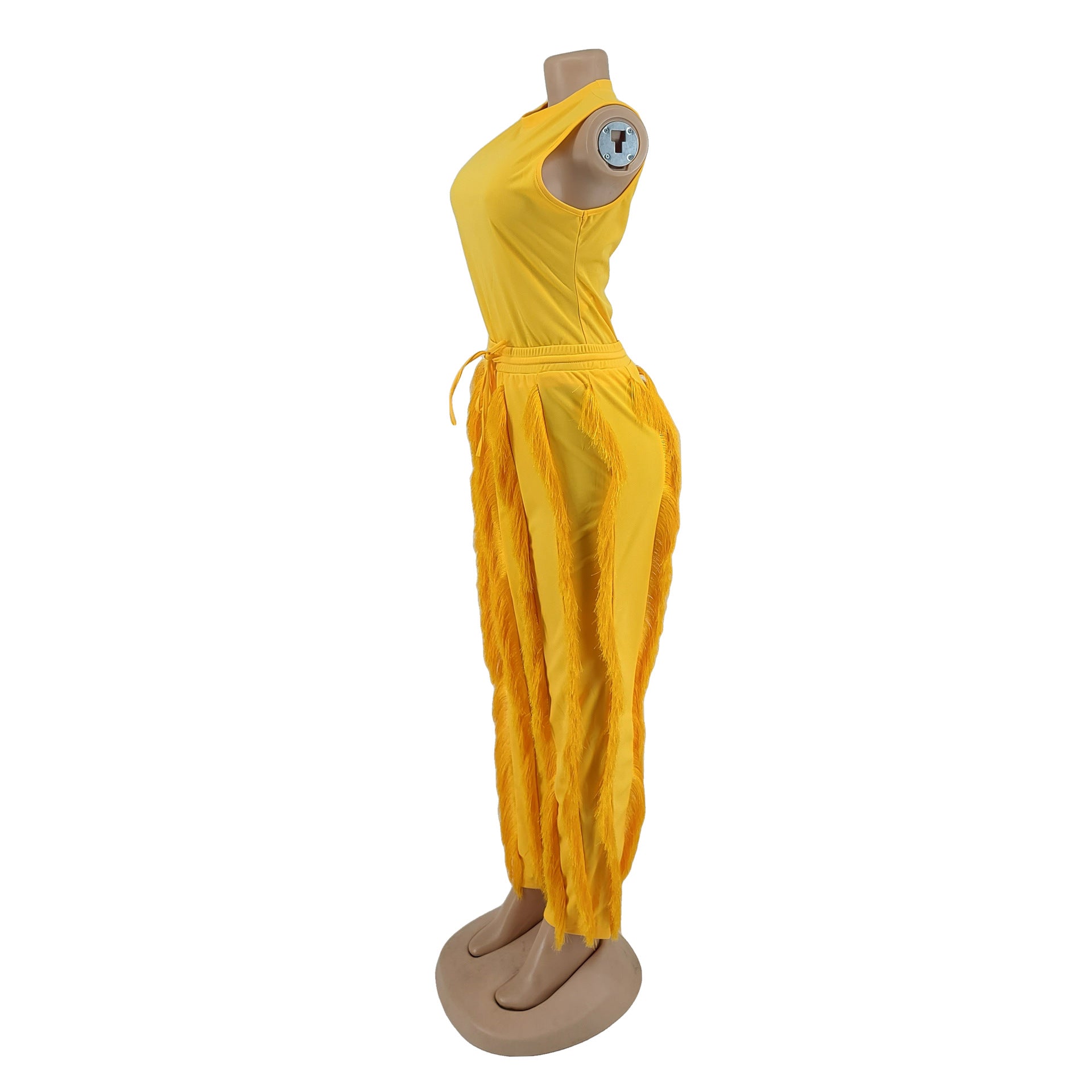 Women's Two Piece Tassel Pants Sleeveless Casual Two Piece Set 16