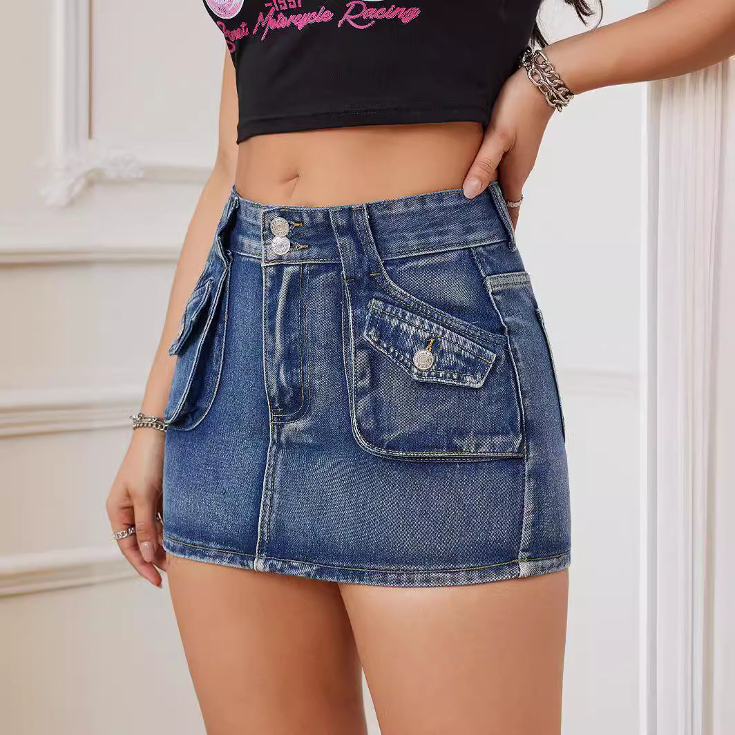 Women Cargo Denim Skirt 4