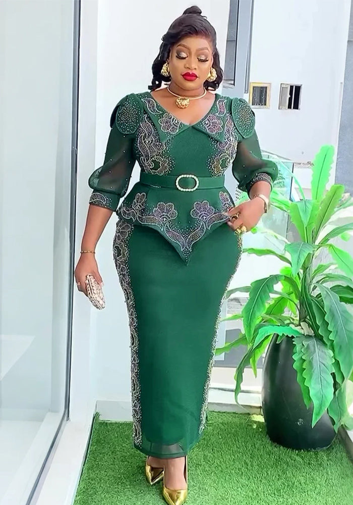 Plus Size African Women beaded party dress