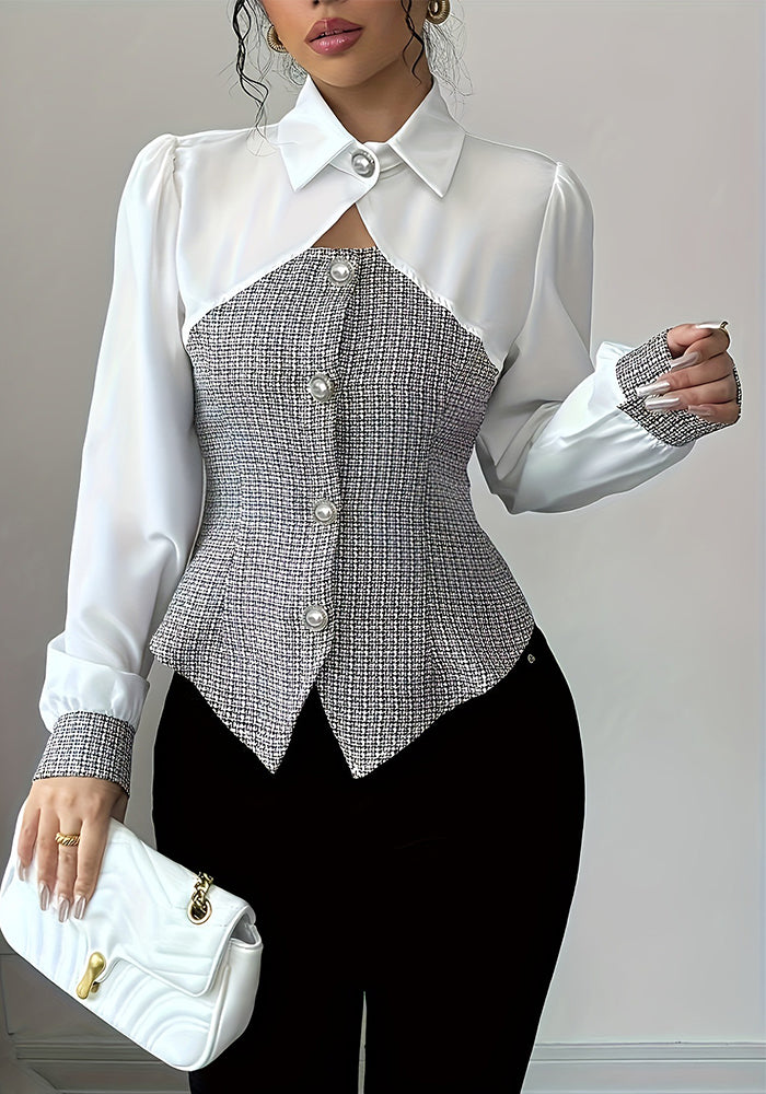 Women Fall/Winter Elegant contrasting long-sleeved turndown collar lining