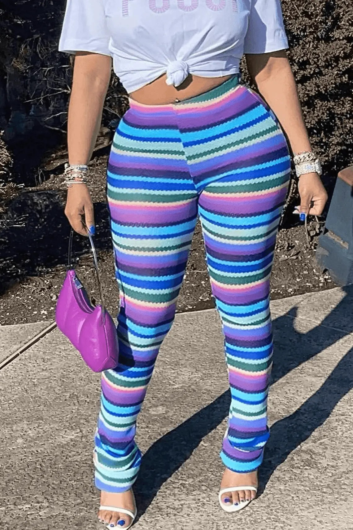 Women's Fashion Striped  Printed Striped Pile Pants