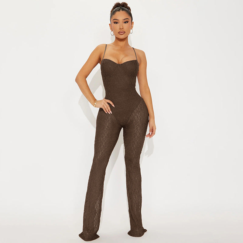 Women Sexy Lace Strapless Suspender Backless Mesh Jumpsuit 7