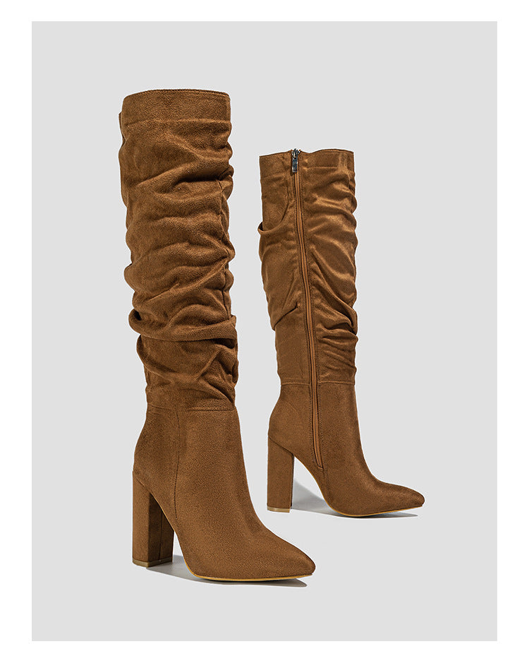 Women high-heeled suede wrinkled high-cut boots 25