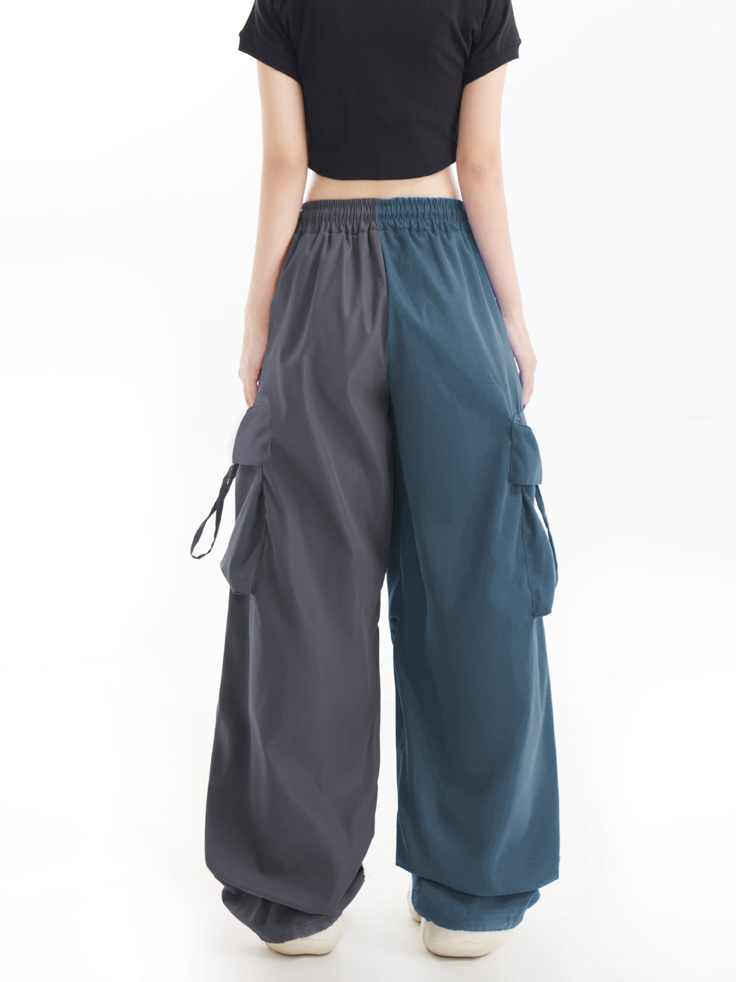 American Contrast Color Loose Wide Leg Cargo Pants Hip Hop Color Matching Fashion Casual Sports Trousers for Women 18