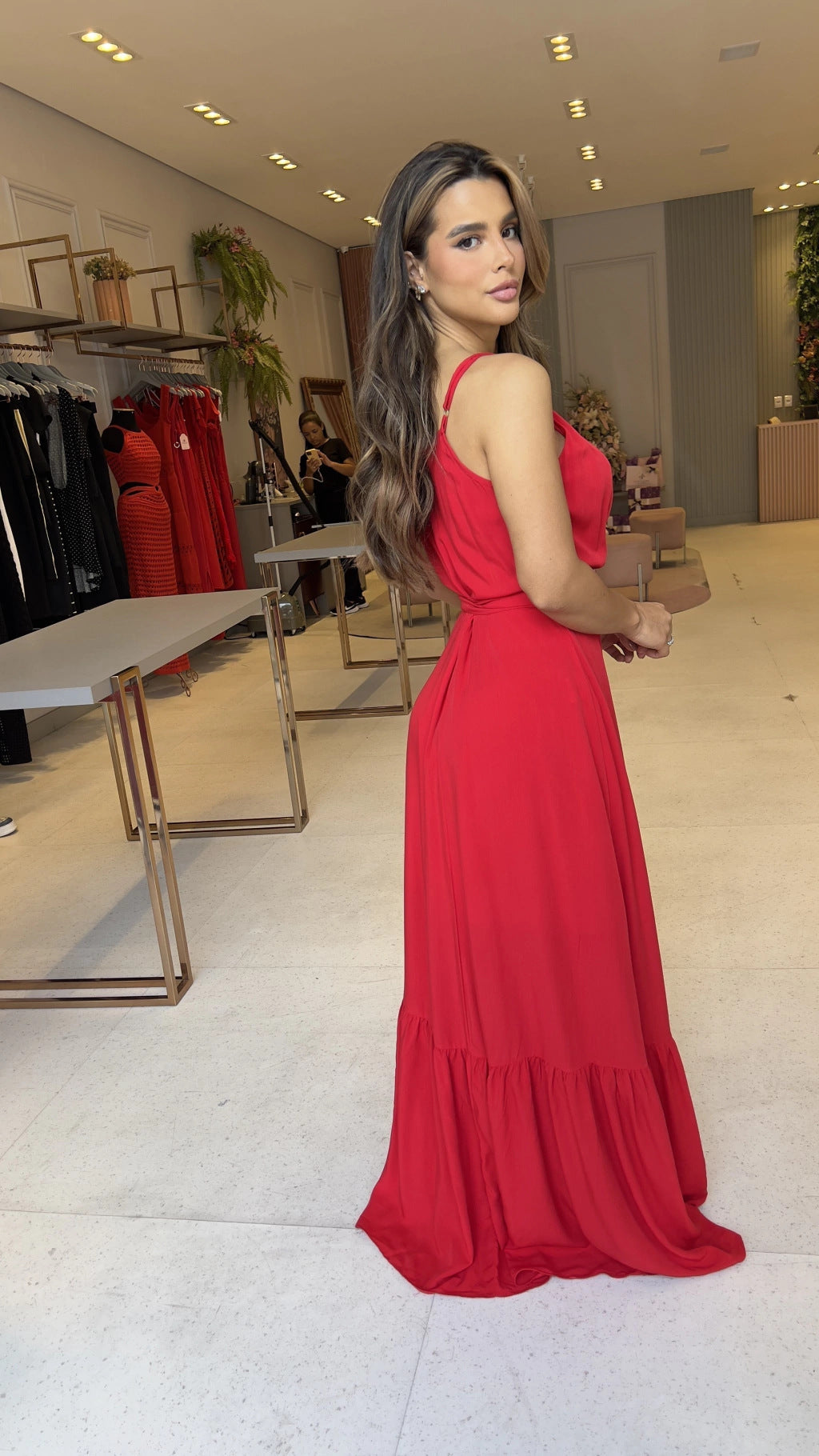 Women Suspender V-neck Tie-up Ruffled Slit Maxi Dress 9