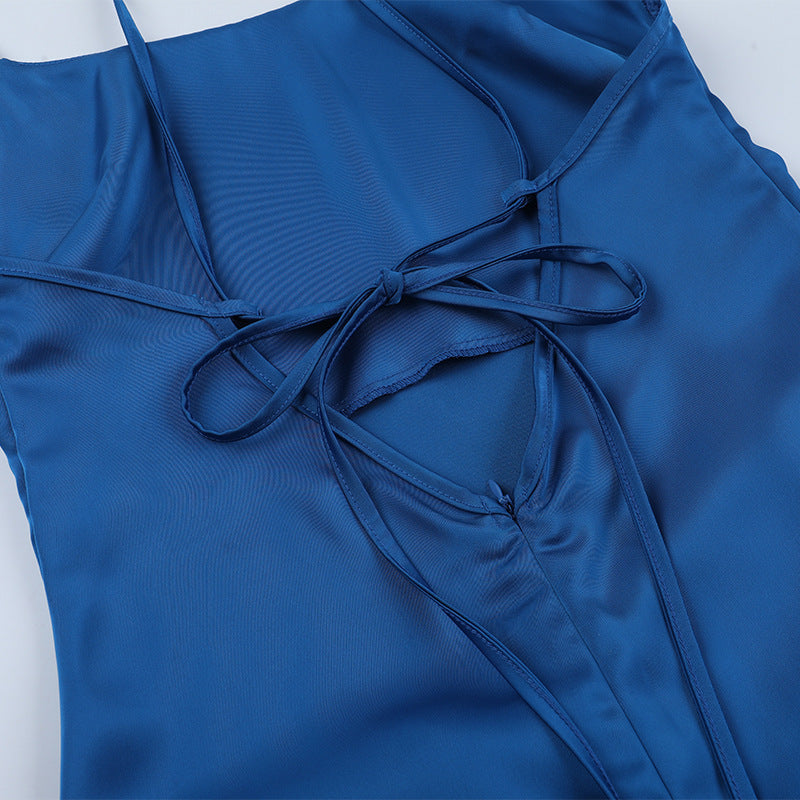 Strappy Sexy Low Back Satin Chic Evening Gown Long Dress 16