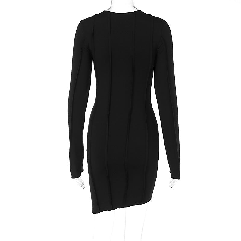 Women's Fashion Sexy Solid Color Long Sleeve Casual Dress 11