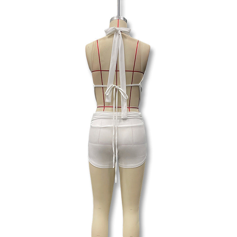 Women Sexy Halter Neck Backless Top and Shorts Two-Piece Set 16
