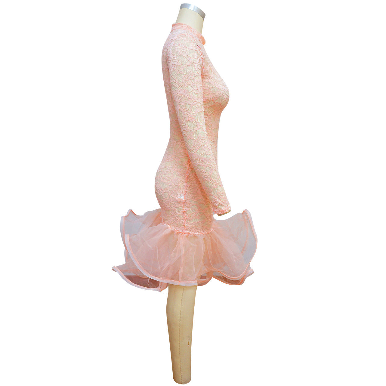 Plus Size Women Long Sleeve Cutout Lace Dress 10