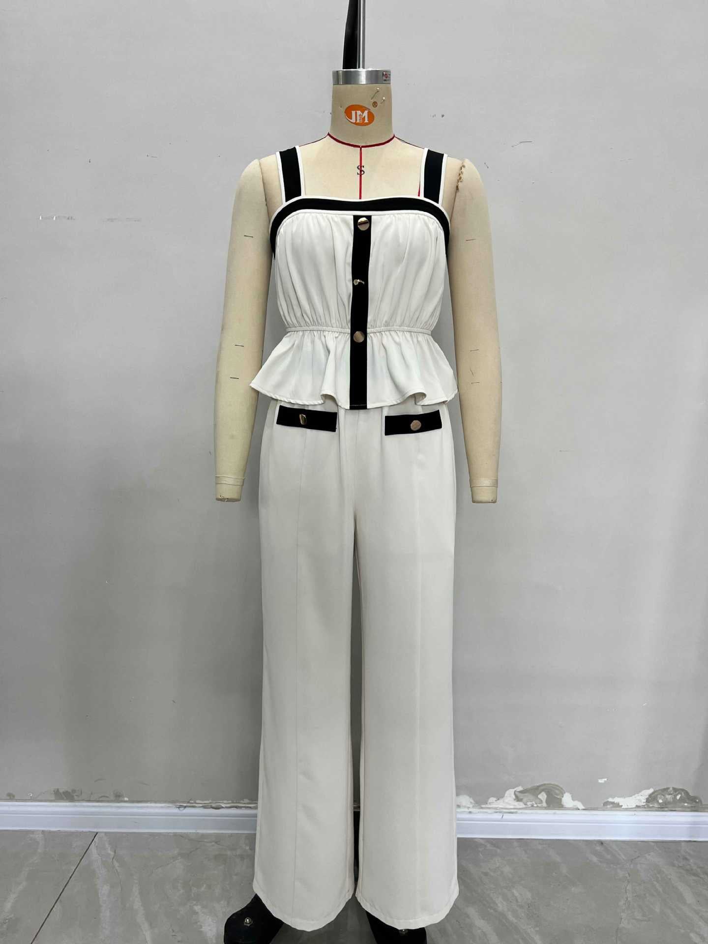 contrast color  Square neck camisole pants fashion women's suit 5