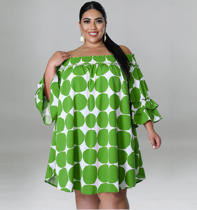 Plus Size Women's Short Sleeve comfortable Off Shoulder Polka Dot Print Loose Casual Dress 4
