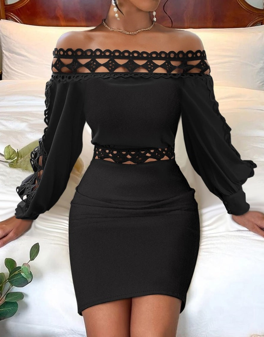 Women autumn and winter v-neck lace long-sleeved Bodycon dress 3
