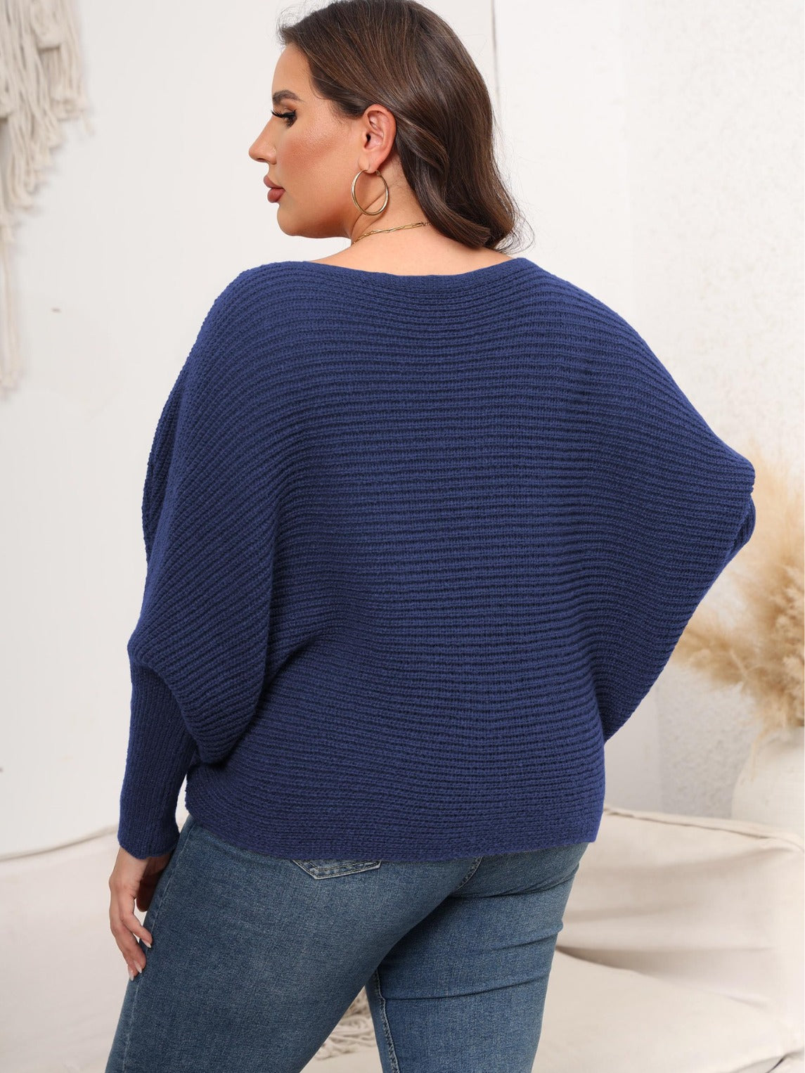 Women's Pullover Woven Sweater Plus Size Women's Autumn And Winter Bat Sleeves Loose Sweater 3