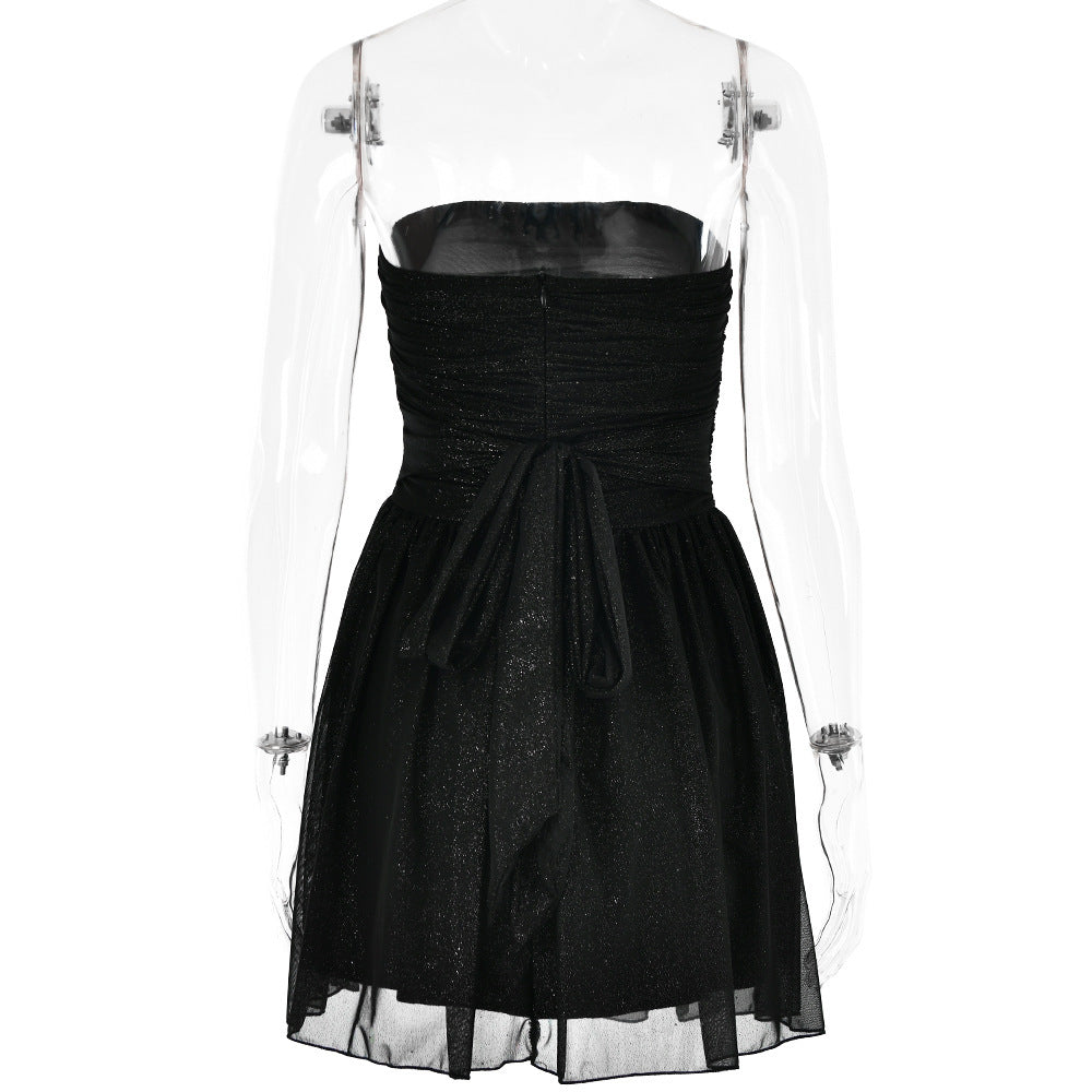 Women Strapless Off-Shoulder Mesh Patchwork Dress 11