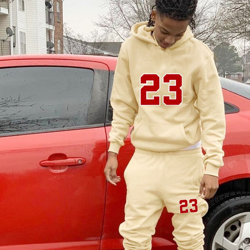 Spring And Winter Print Loose Men's Hoodies Pants Set 7