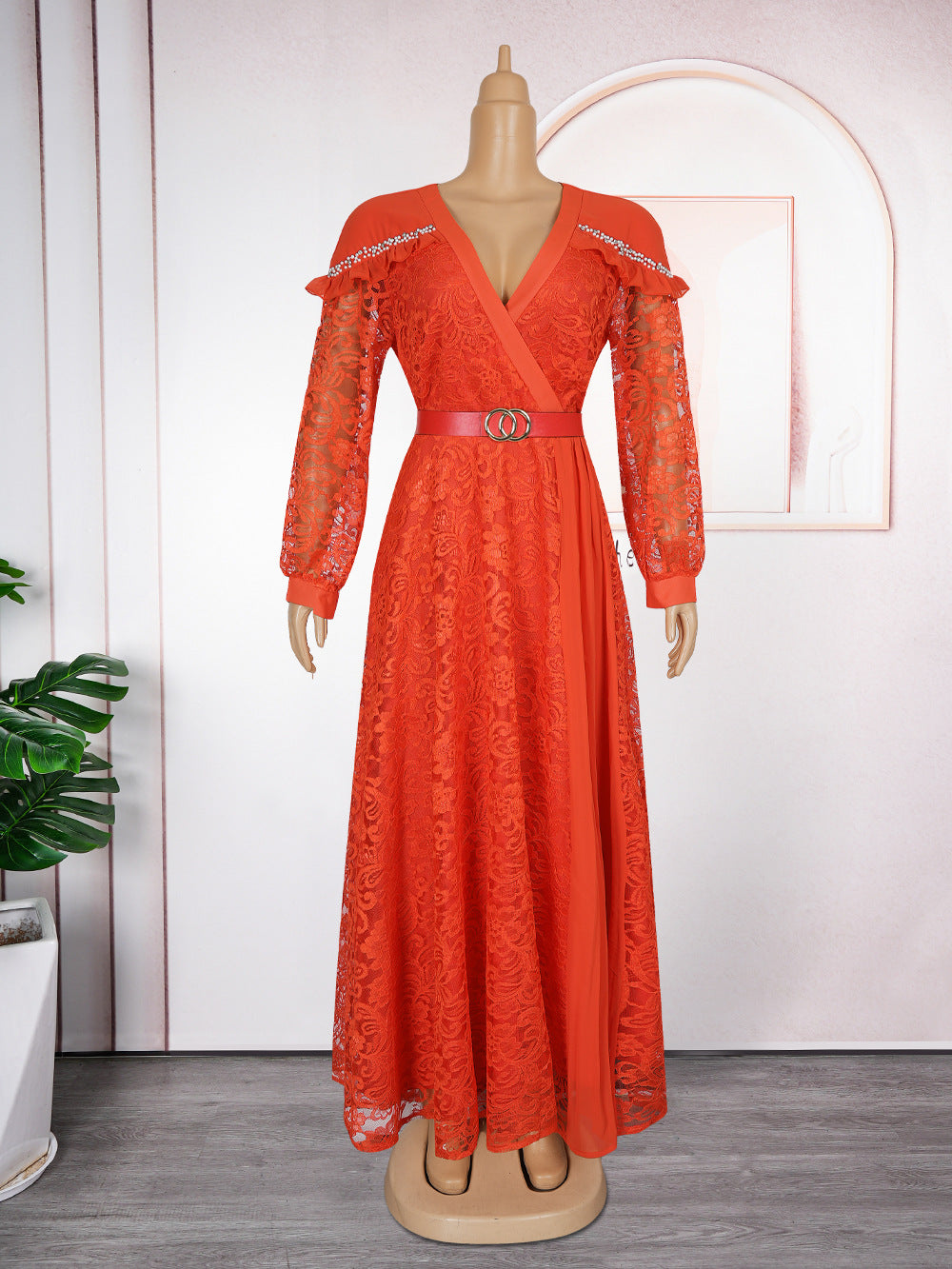 Plus Size Women Patchwork Lace Elegant Maxi Dress 7