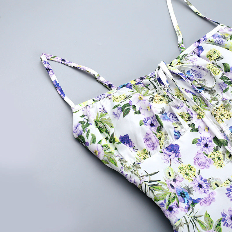 Women summer French printed slit Strap Dress 13