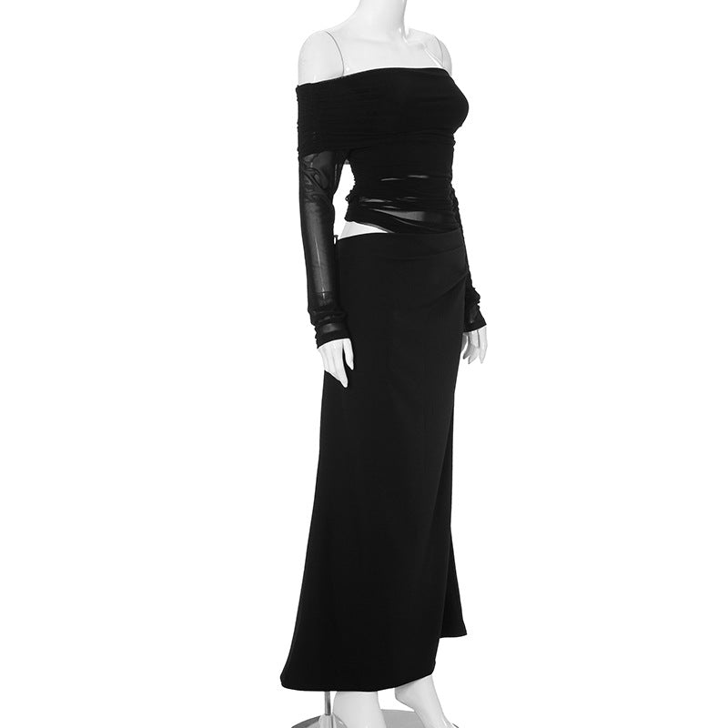 Women Summer Off Shoulder Long Sleeve Cut Out Patchwork Dress 8