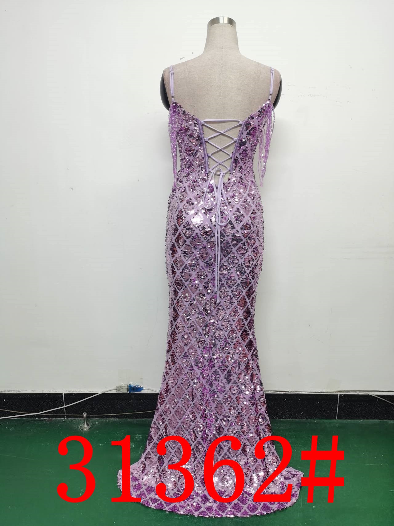 Women Herringbone Lace-Up Symphony Beaded Evening Dress 31