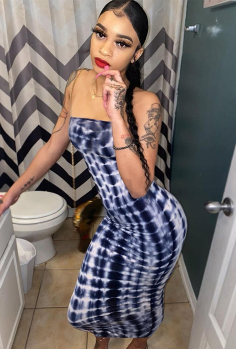 Summer Party Sexy Tie Dye Under-Knee Length Tube Dress