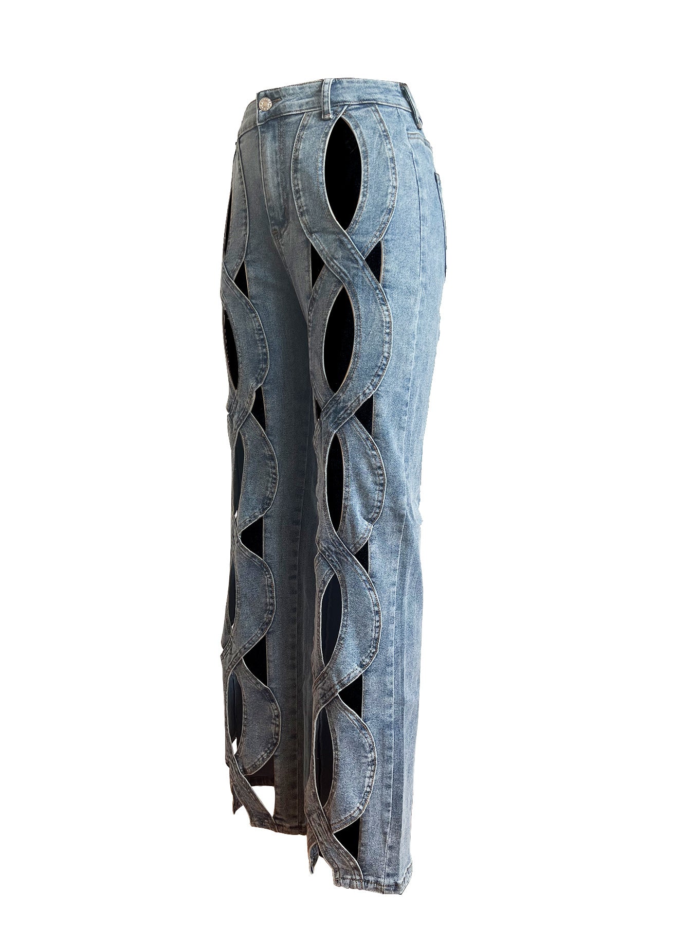 Women's Stretch Denim Pants Twist Hollow Loose Straight Jeans 11