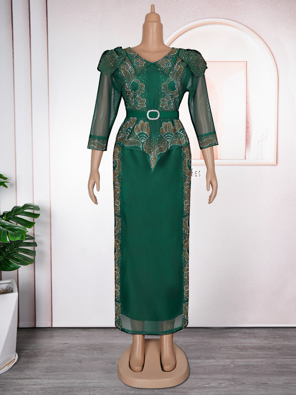 Plus Size African Women beaded party dress 10