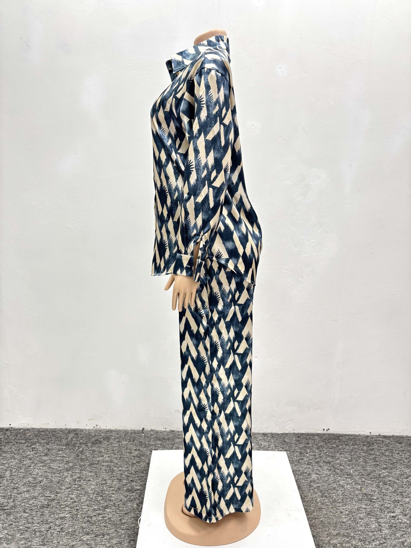 Spring Autumn African Print Long-Sleeved Shirt Trousers Two-Piece Set 8