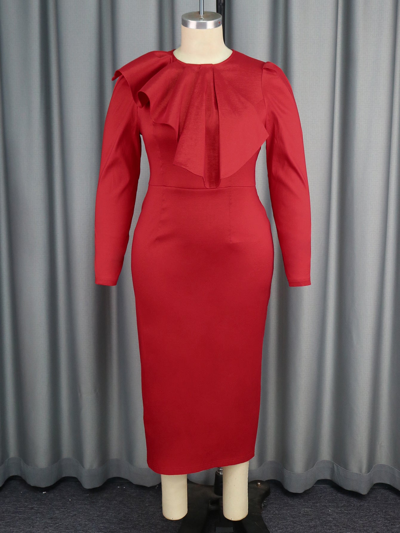 African Fashion Solid Color Women's Plus Size Ruffled Elegant Midi Dresses 4