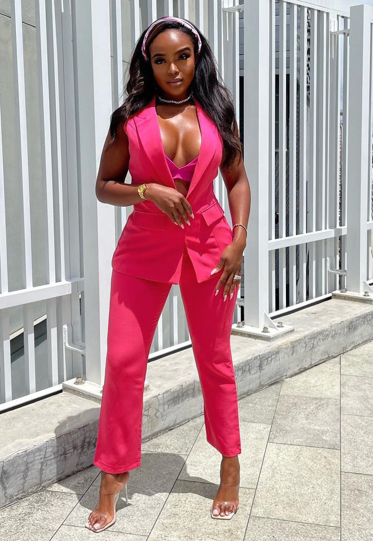 Women sleeveless Top and trousers Casual two-piece set 4