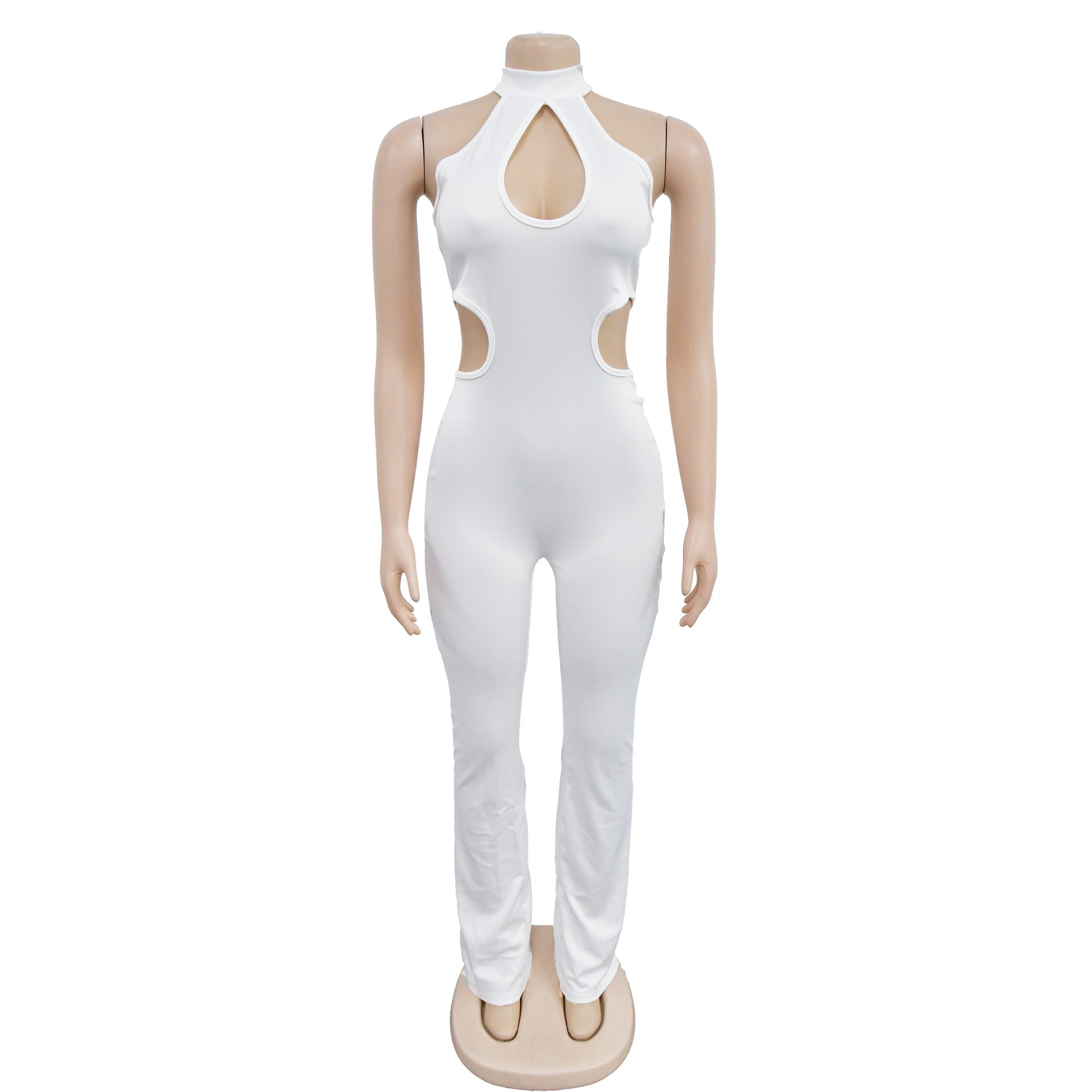 Women Solid Sexy Halter Neck Cutout Jumpsuit 33