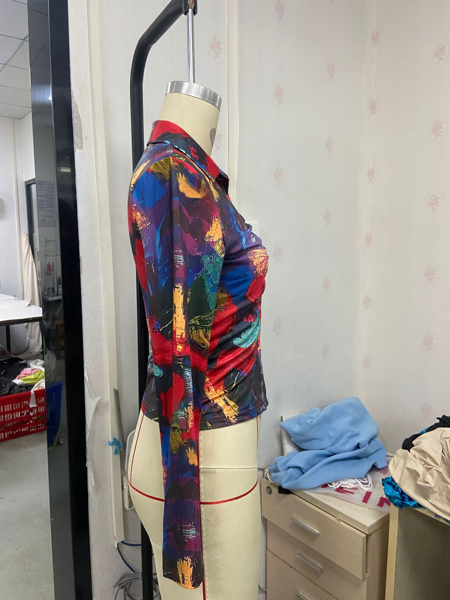 Autumn Fashion Sexy Multi-Color Long Sleeve Button Deep V neck Women shirt Top 9