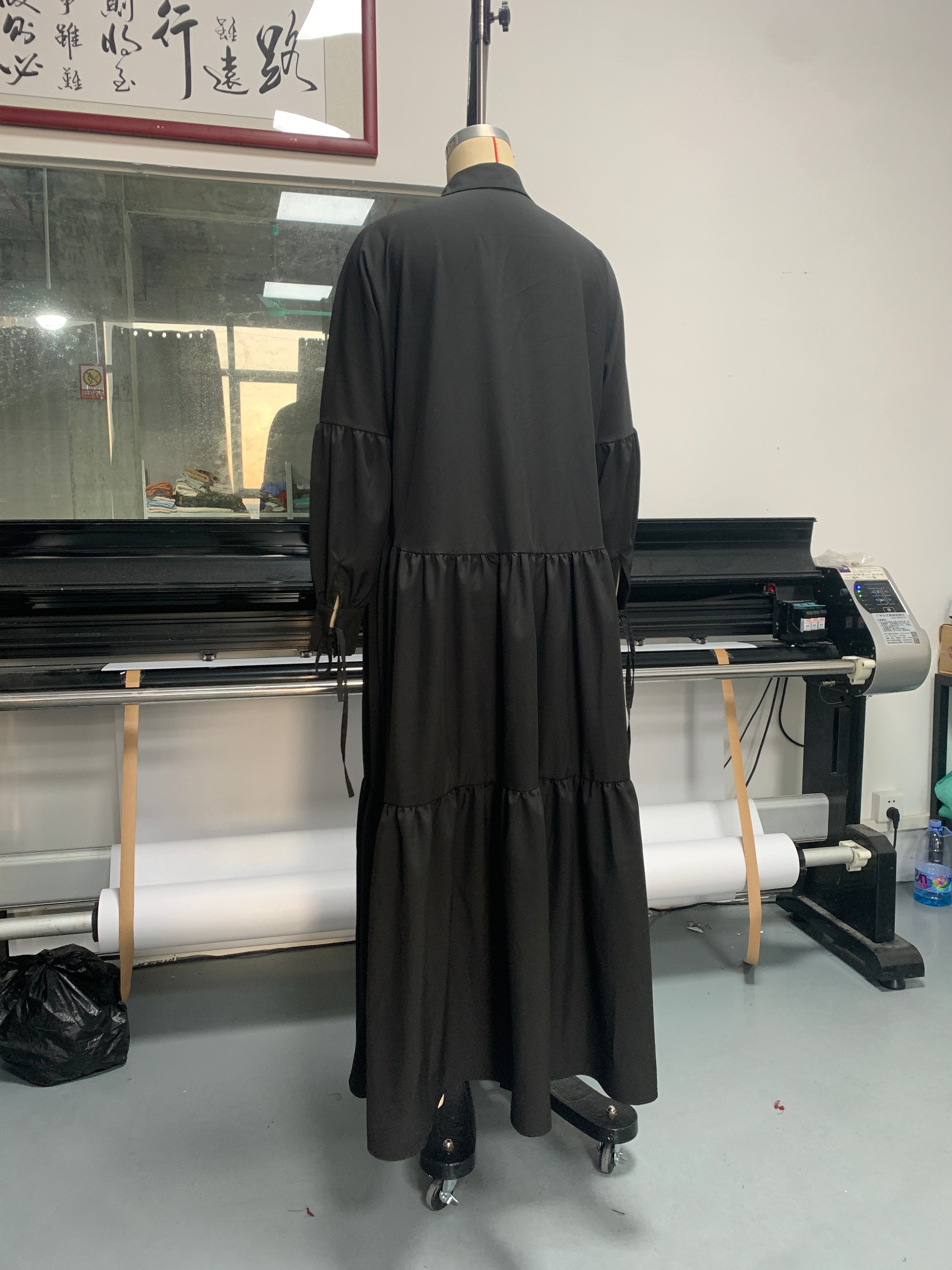 Women Vintage Loose Lace-Up Long Sleeve Button-Up Shirt Dress Does Not Include Belt 9